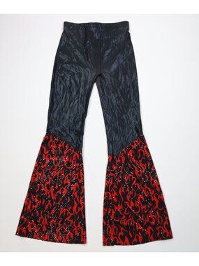 Vintage 90s Y2K Womens Large Babydoll Metallic Fire Flames Bell Bottoms Pants
